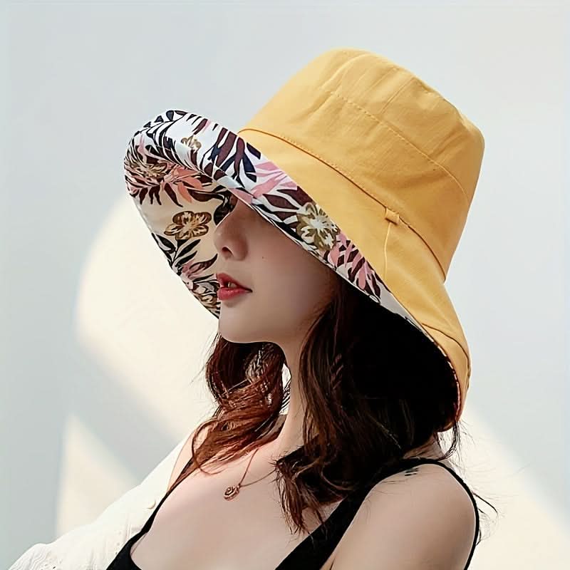 Women’s Reversible Wide Brim Bucket Hat – Floral Print Summer Sun Hat