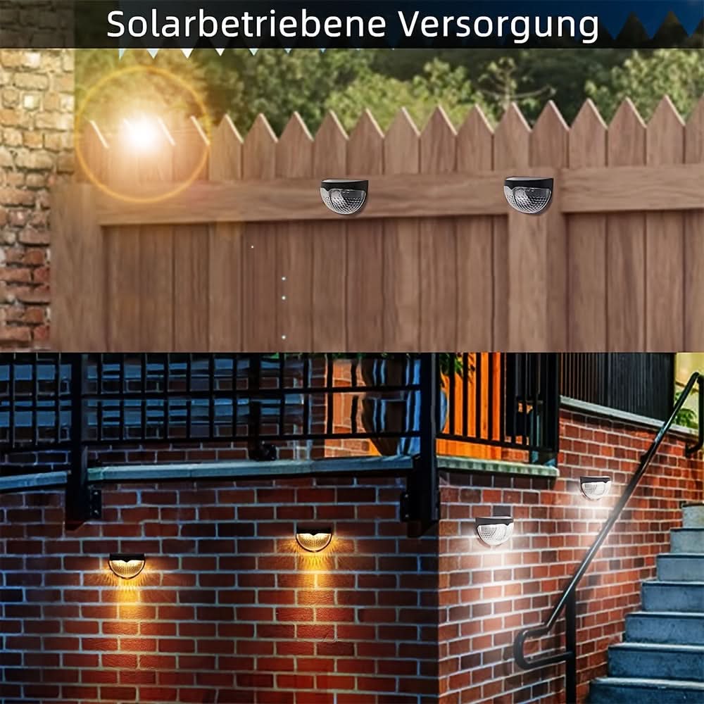 Solar LED Fence Lights Waterproof Outdoor Wall Lamps - 4-pieces