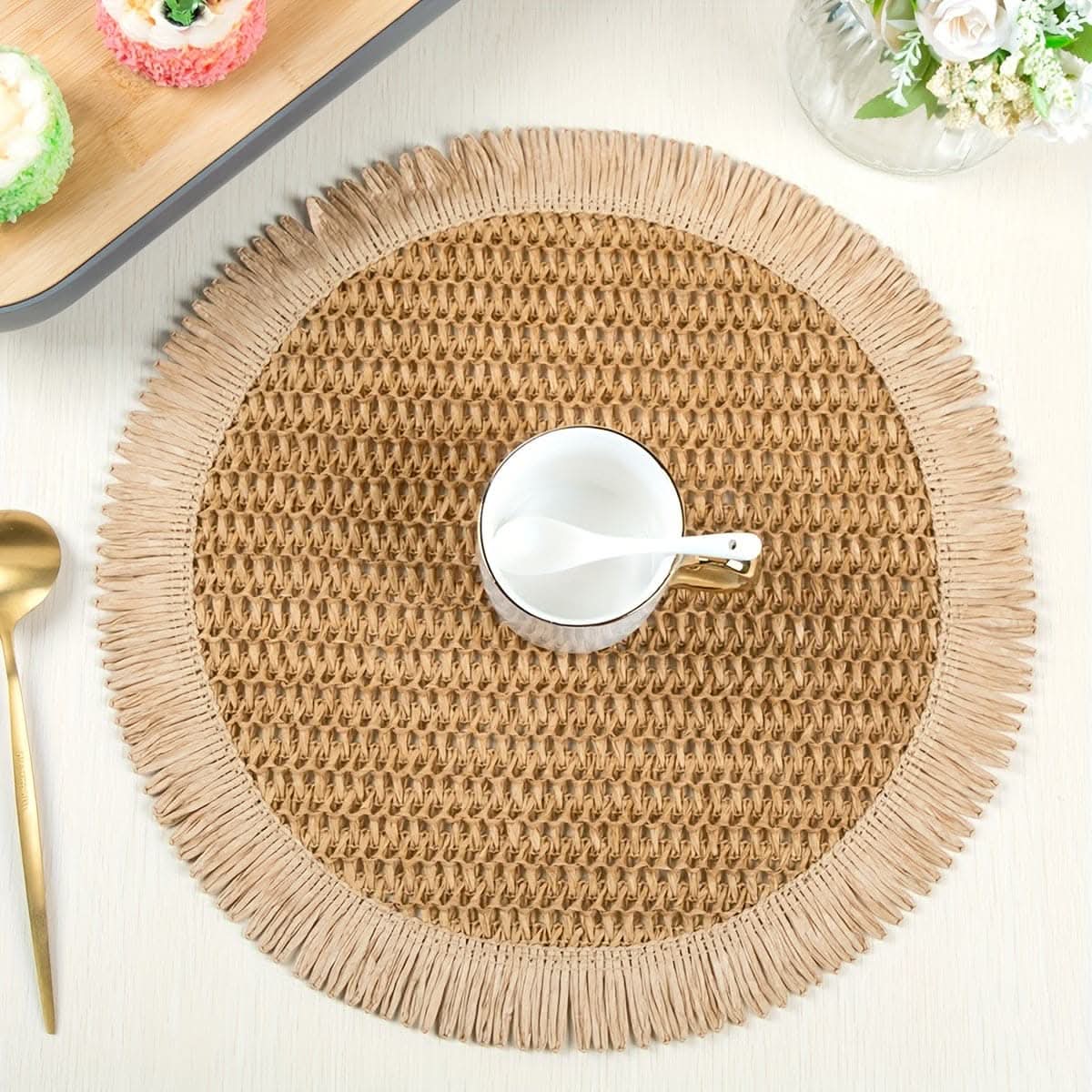 4pcs Rustic Chic Jute Placemats with Fringe