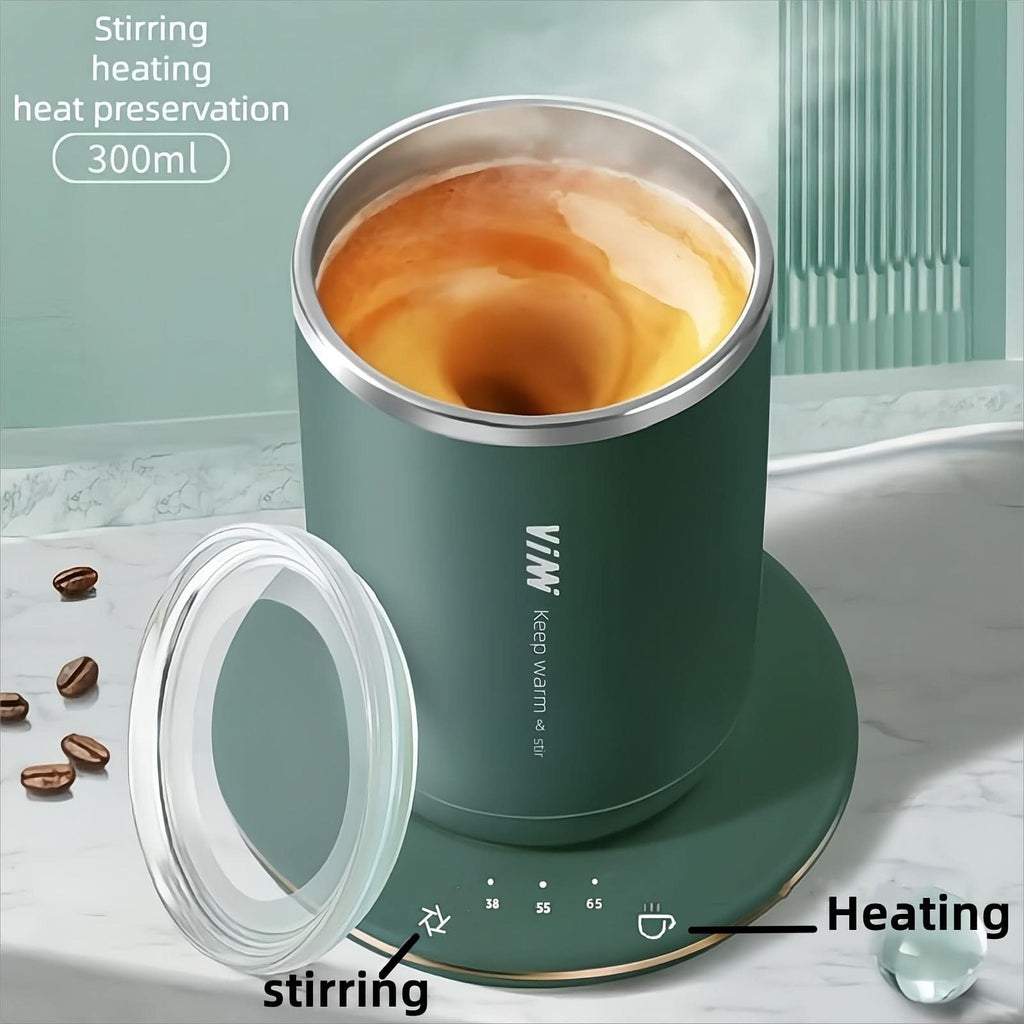 Smart Heat Self-Stirring Mug - Auto Heating, Insulated Stainless Steel Coffee Cup
