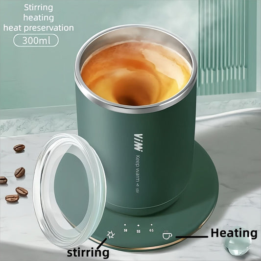 Smart Heat Self-Stirring Mug - Auto Heating, Insulated Stainless Steel Coffee Cup