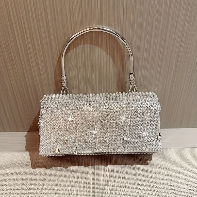 Silver Glittering Evening Clutch with Magnet Closure