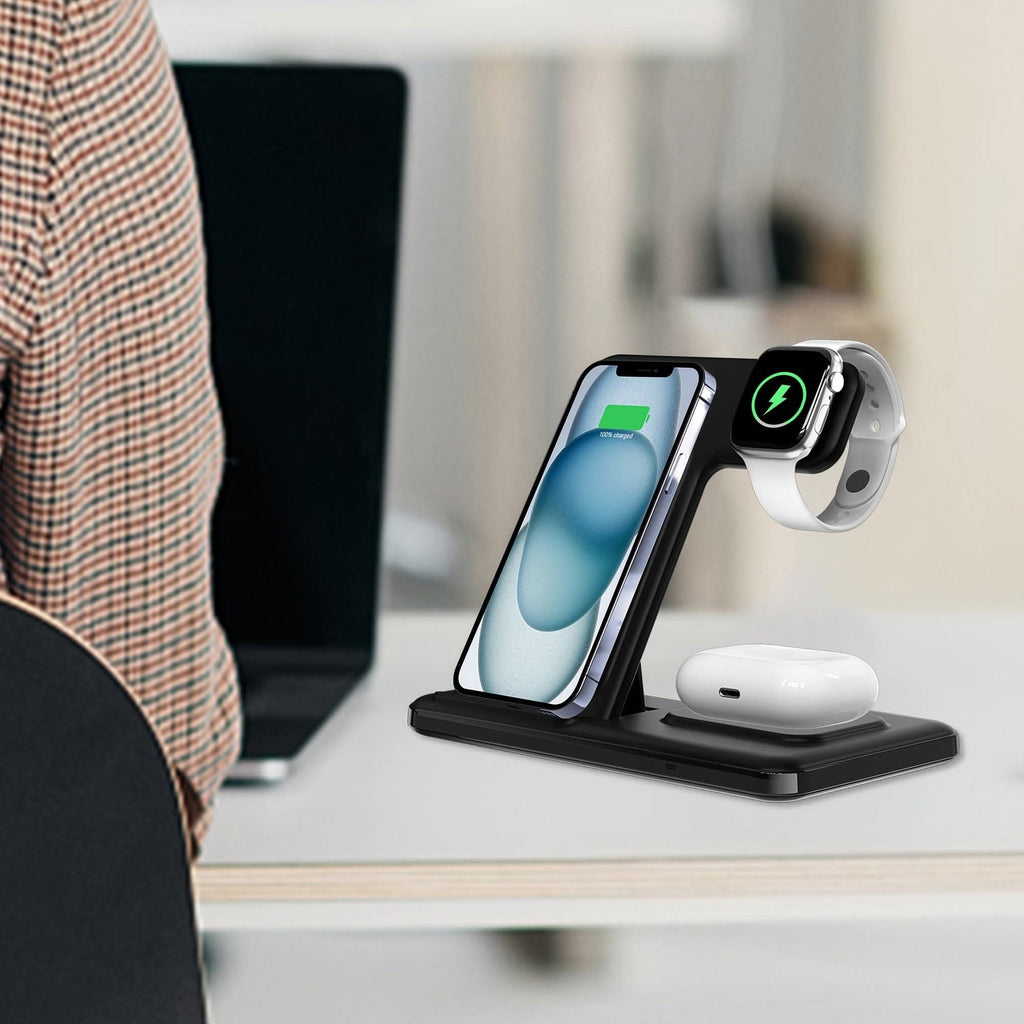 3-in-1 Foldable Wireless Charging Station – Fast Charging for iPhone, iWatch, and AirPods