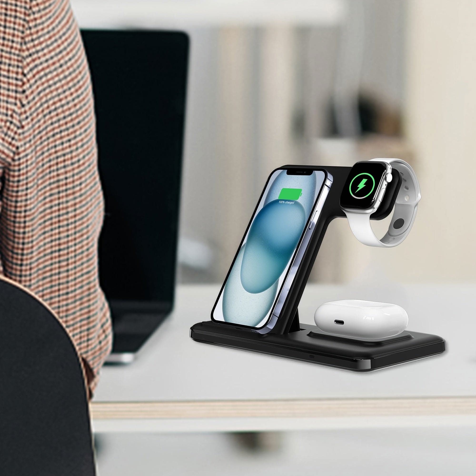 3-in-1 Foldable Wireless Charging Station – Fast Charging for iPhone, iWatch, and AirPods