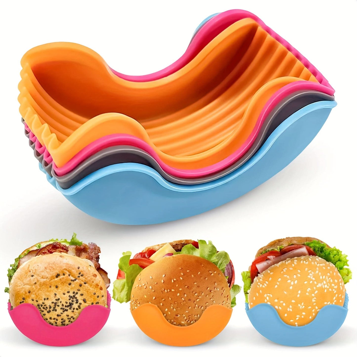 Silicone Hamburger Holder Set - No-Mess, Portable Trays