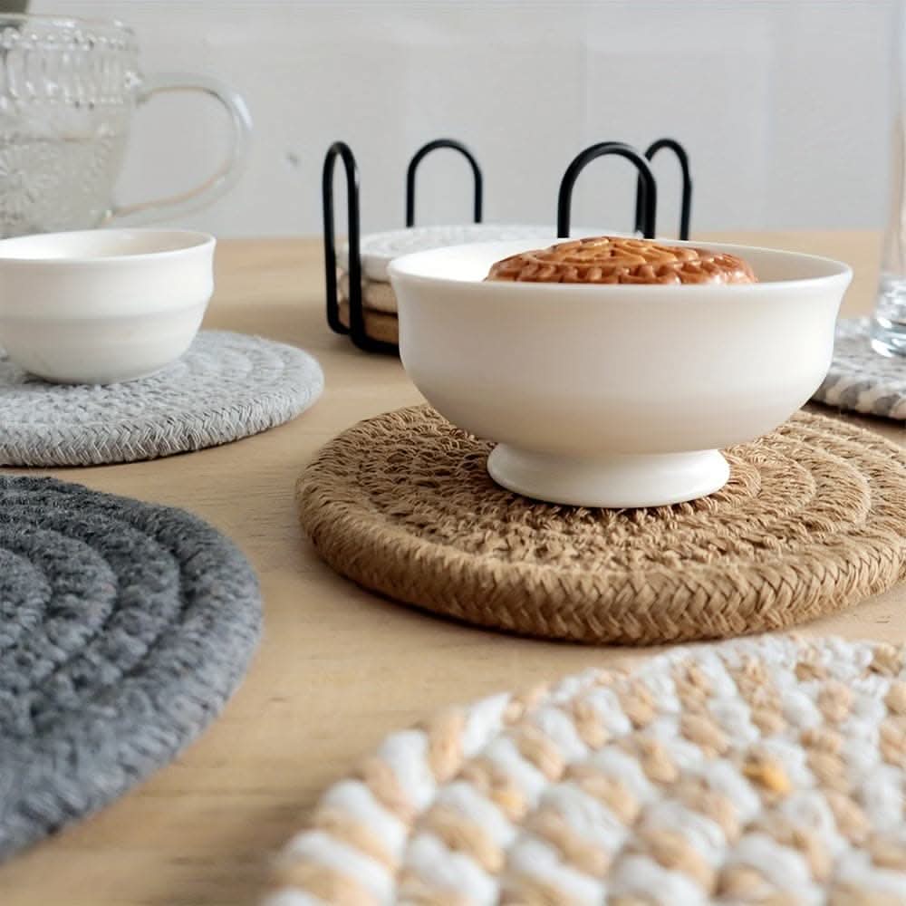 8-Piece Minimalist Cotton Fabric Drink Coasters - Brown Series