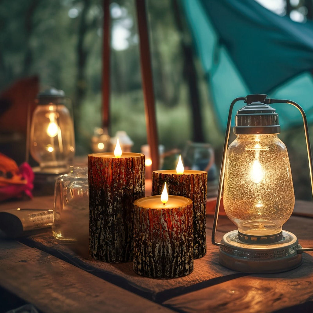 Tree Shaped Table Lamp with Realistic Pine Bark Finish - Dimmable LED Candles