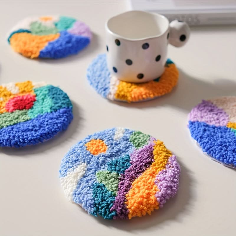 6-Pack DIY Needle Felting Coaster Kit – Mixed Color Landscape Themed Coasters