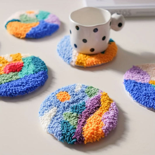 6-Pack DIY Needle Felting Coaster Kit – Mixed Color Landscape Themed Coasters