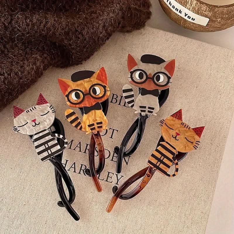 4pcs Cute Cartoon Cat Acrylic Hair Clips for Women & Girls
