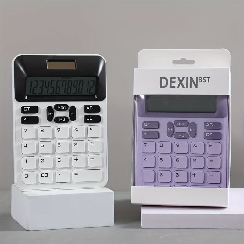 Solar-Powered 12-Digit Calculator with Large Buttons - LED Display