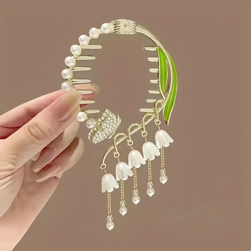 Floral Leaf Hair Clip with Tassel for Updos