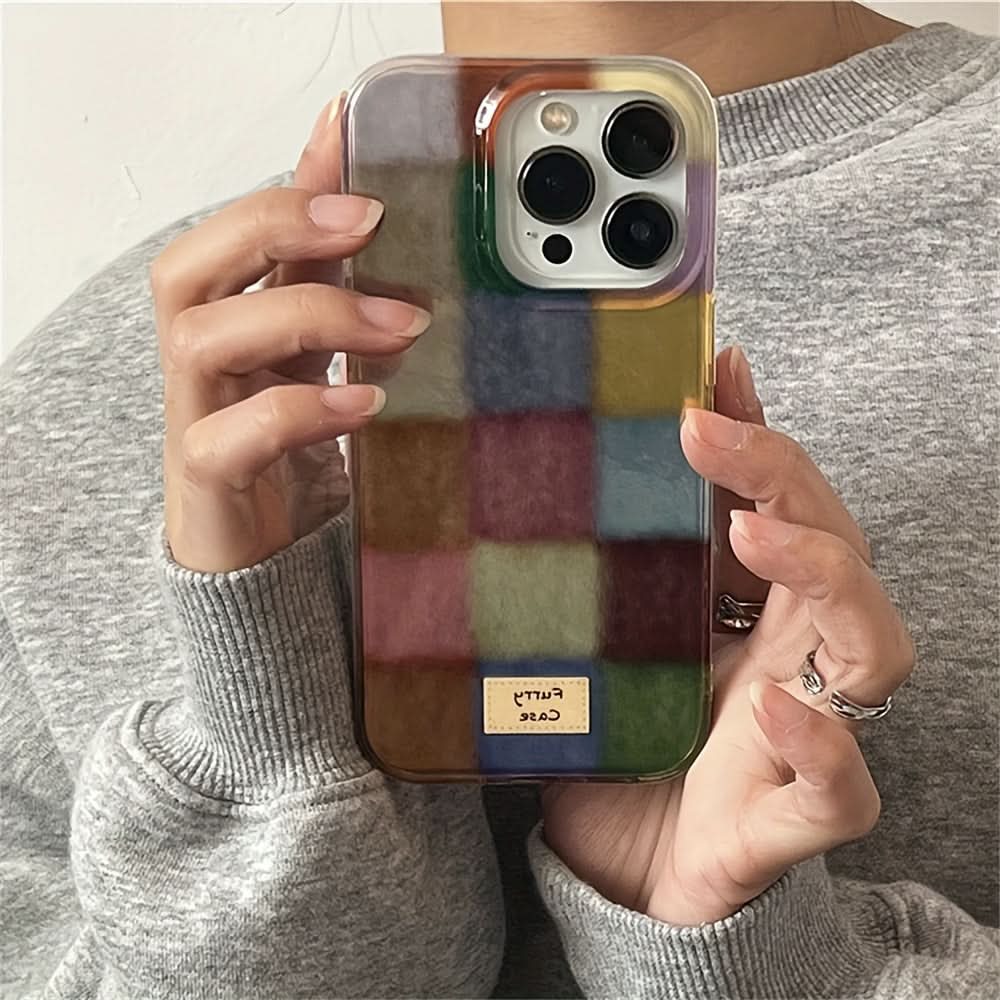 Cute Dopamine Color Block Plaid Clear Phone Case – Soft Silicone Back Cover