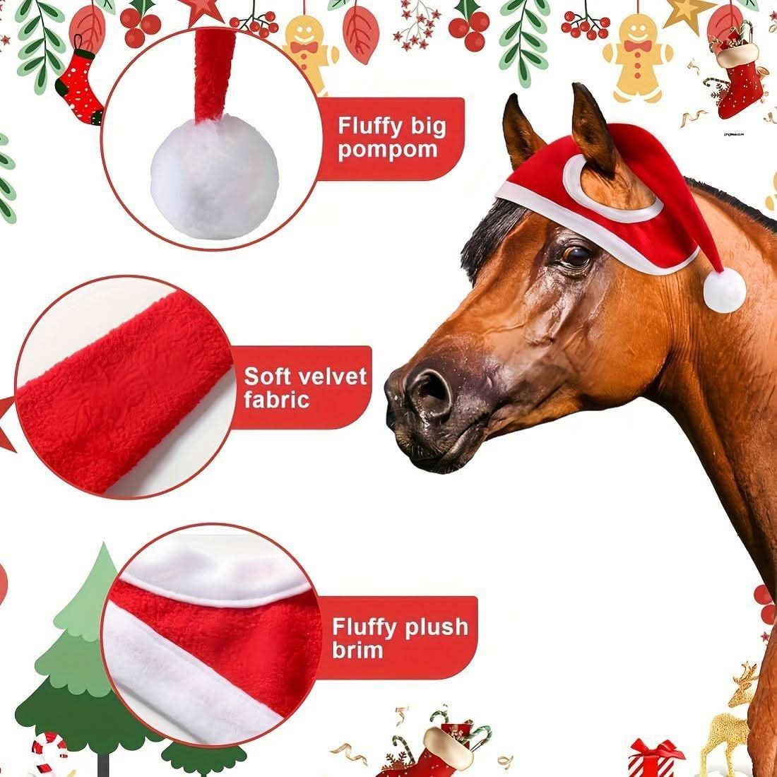 Red Santa Hat for Horses – Fleece-Trimmed