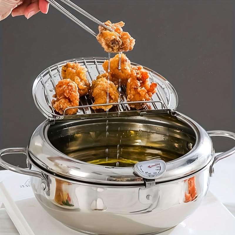 2.2L Stainless Steel Deep Fryer with Lid – Non-Electric, High-Temperature Resistant