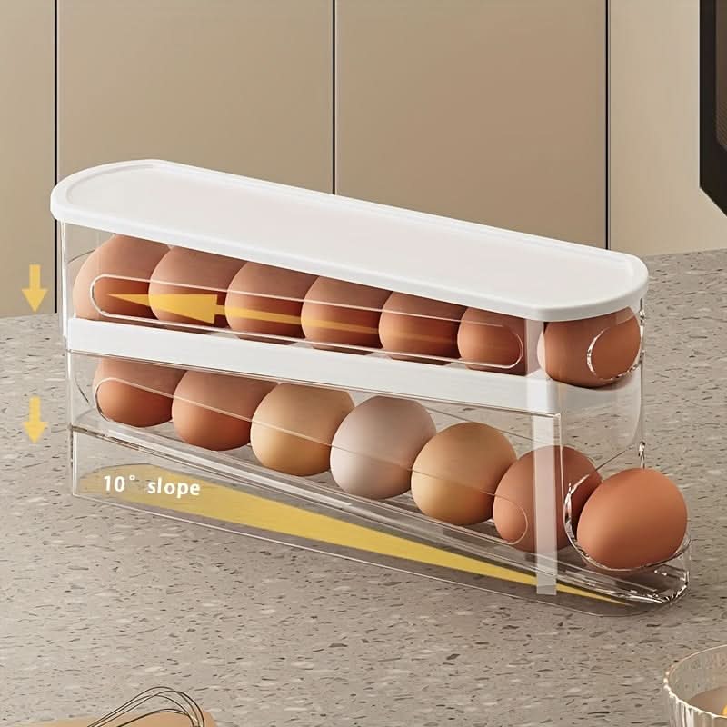 Double-Layer Rolling Egg Storage Box – Space-Saving Refrigerator Organizer