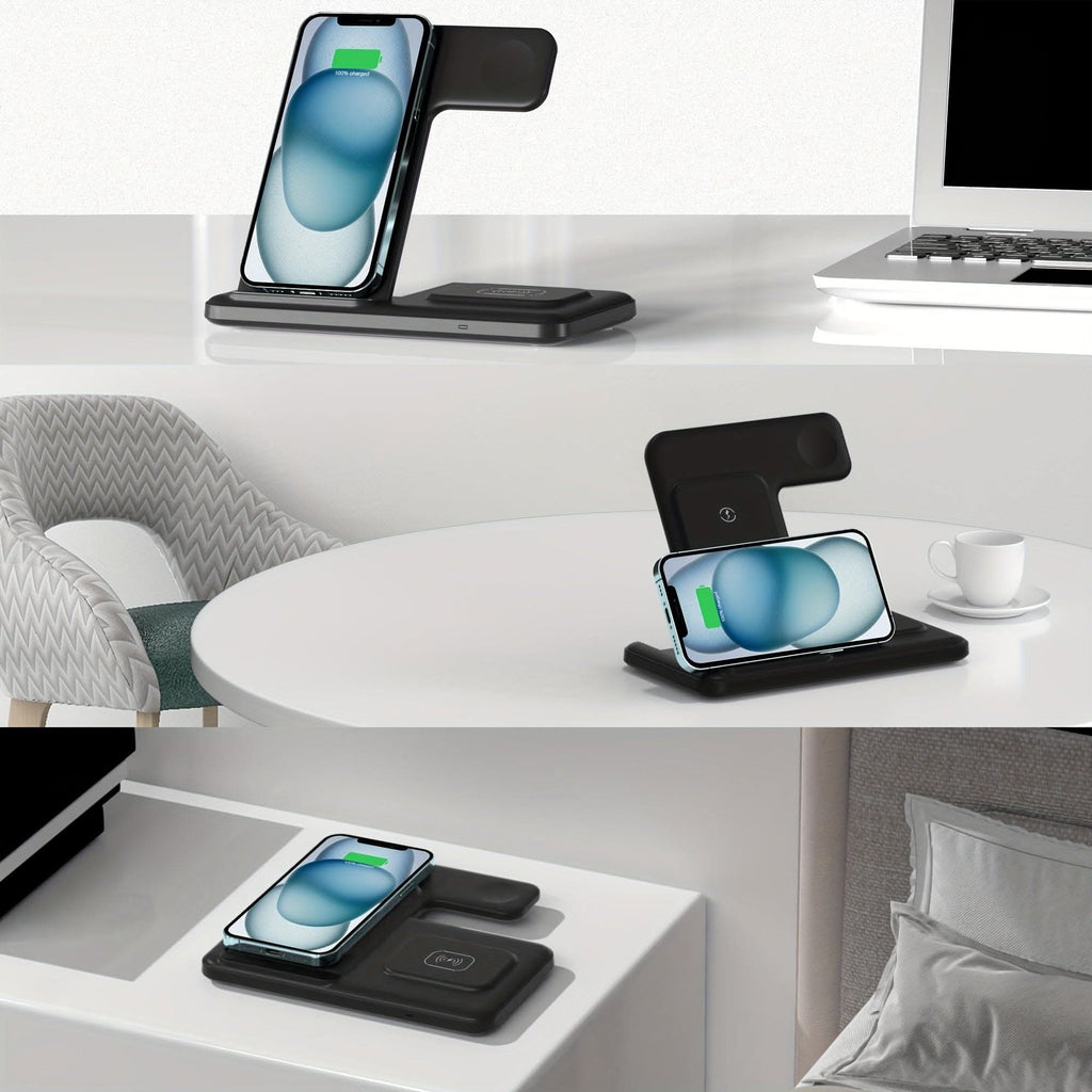 3-in-1 Foldable Wireless Charging Station – Fast Charging for iPhone, iWatch, and AirPods