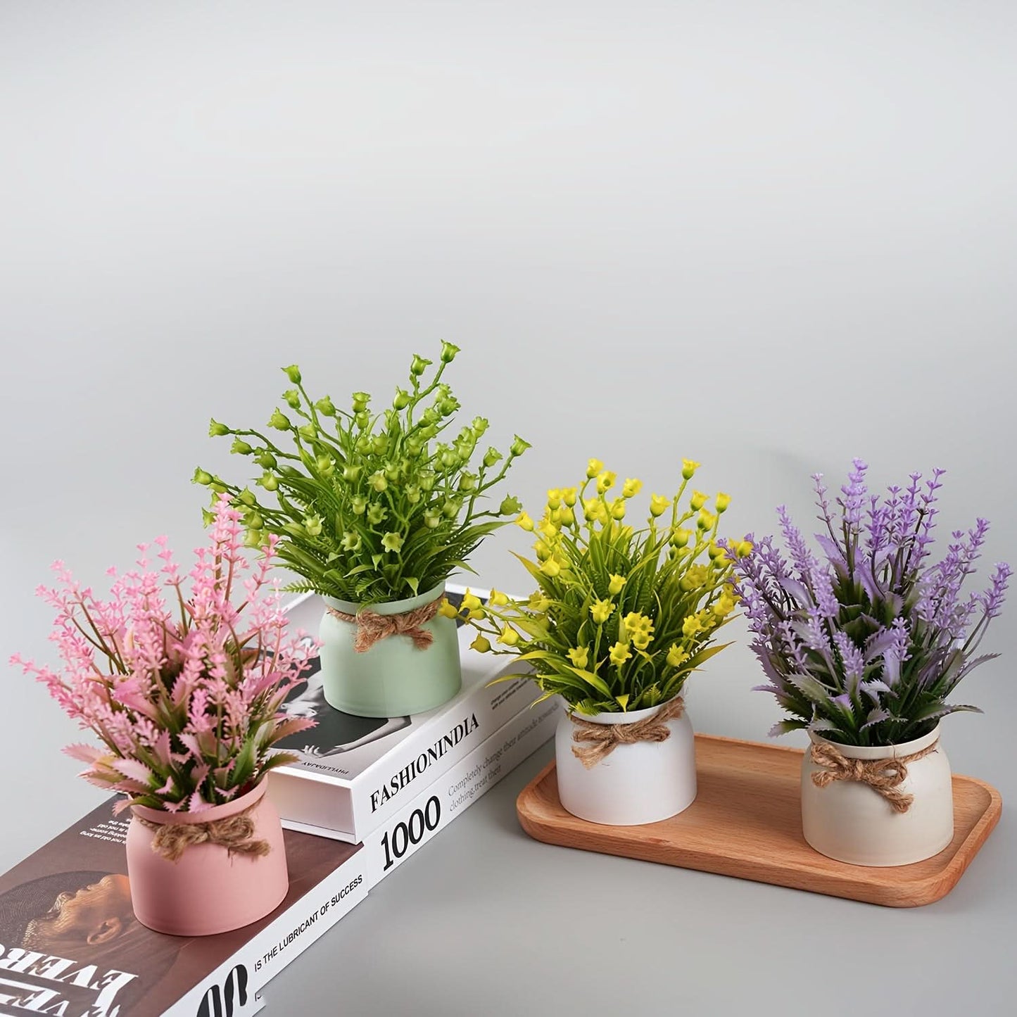 4pcs Mini Artificial Potted Plants for Home & Office Decor