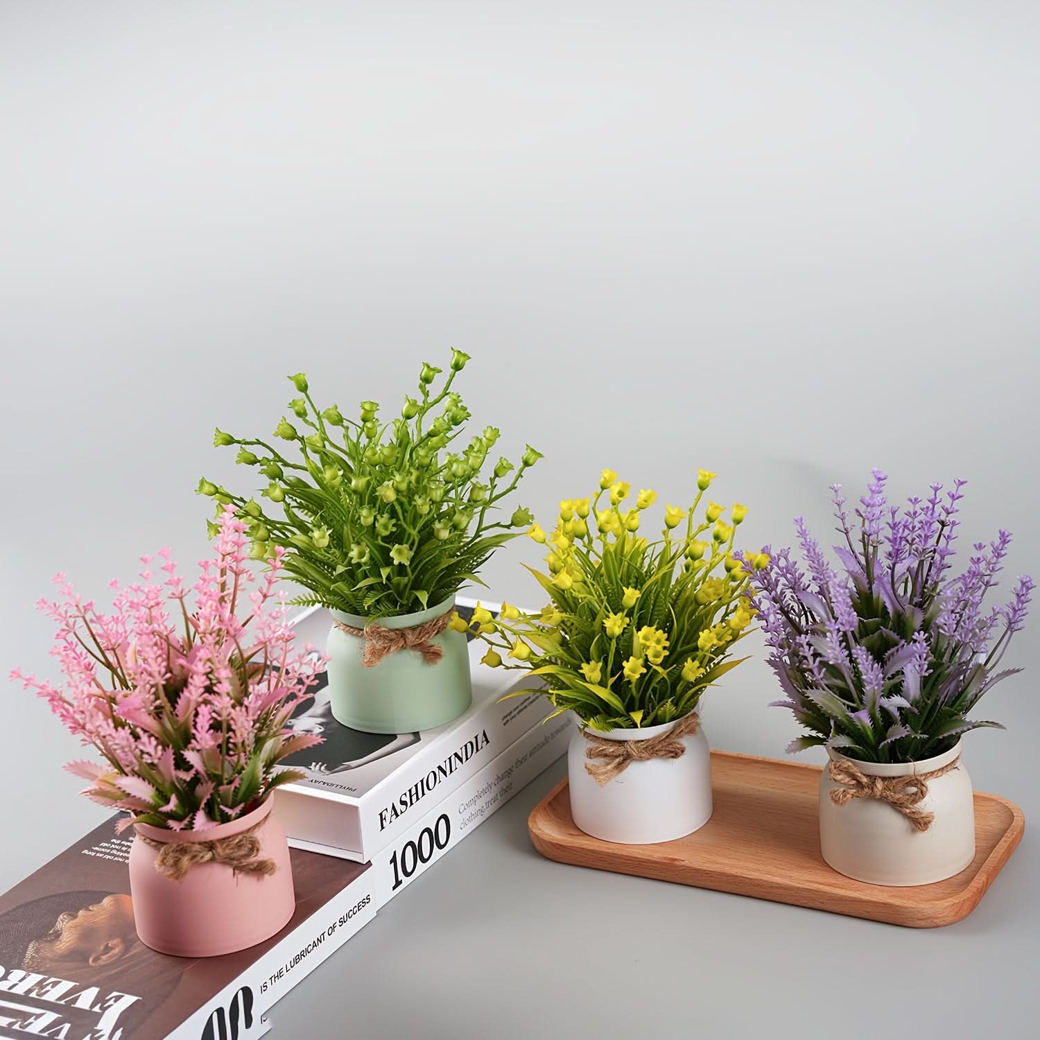 4pcs Mini Artificial Potted Plants for Home & Office Decor