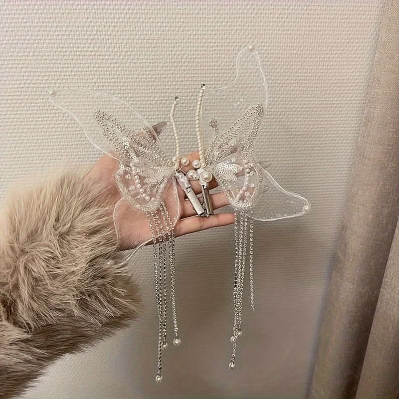 Butterfly Pearl Tassel Bridal Hair Clips