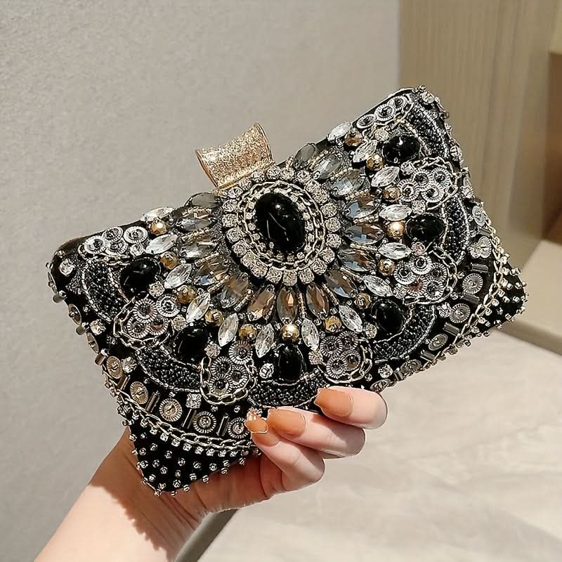 Sparkling Rhinestone Beaded Clutch, Elegant Box Purse