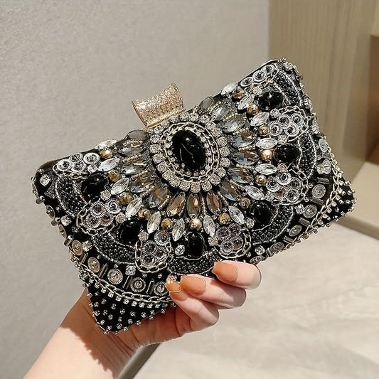 Sparkling Rhinestone Beaded Clutch, Elegant Box Purse
