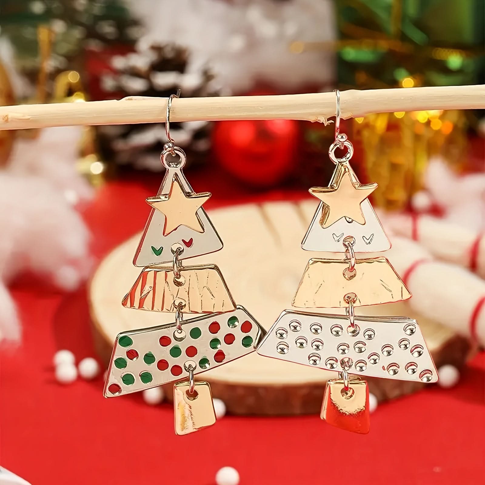 Christmas Tree Pendant Earrings for Her- Pack of 2 Pairs