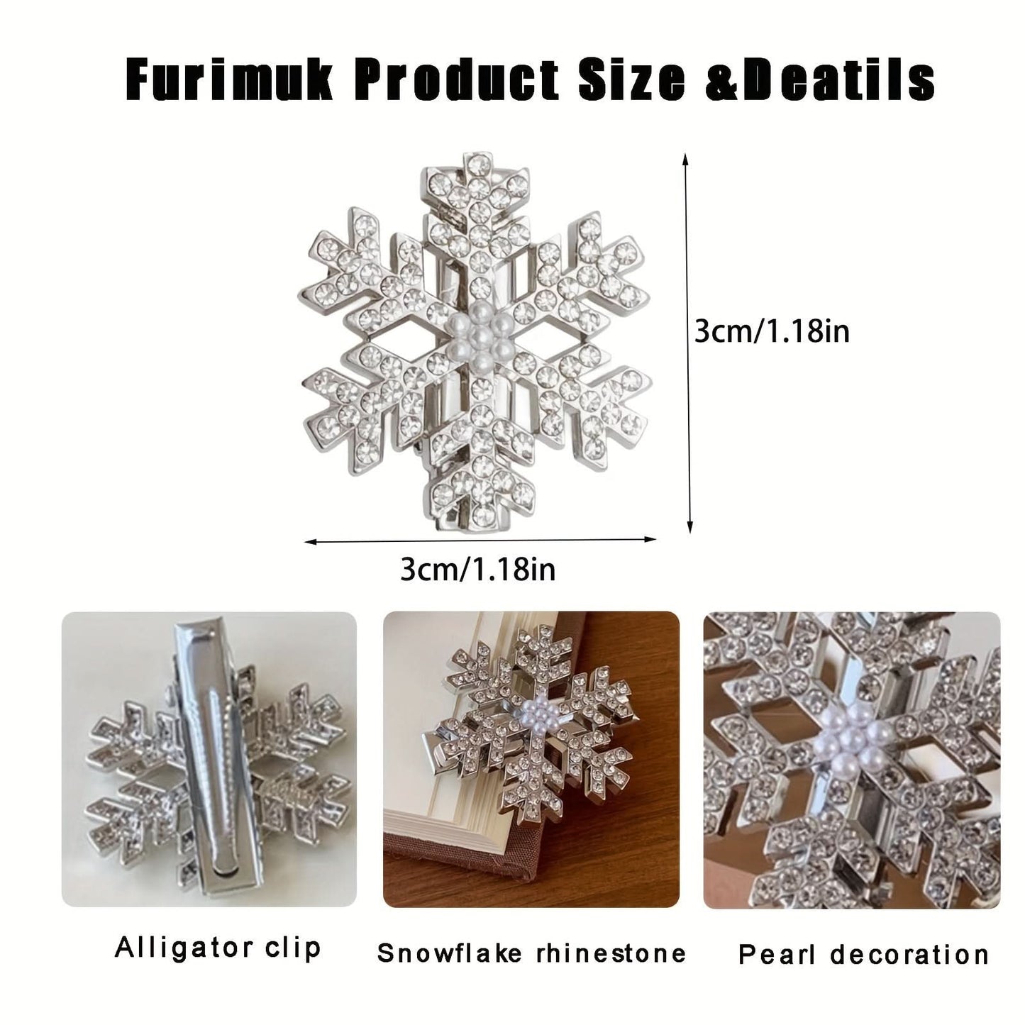 8-Pack Rhinestone Snowflake Hair Clips, Christmas Hair Accessories