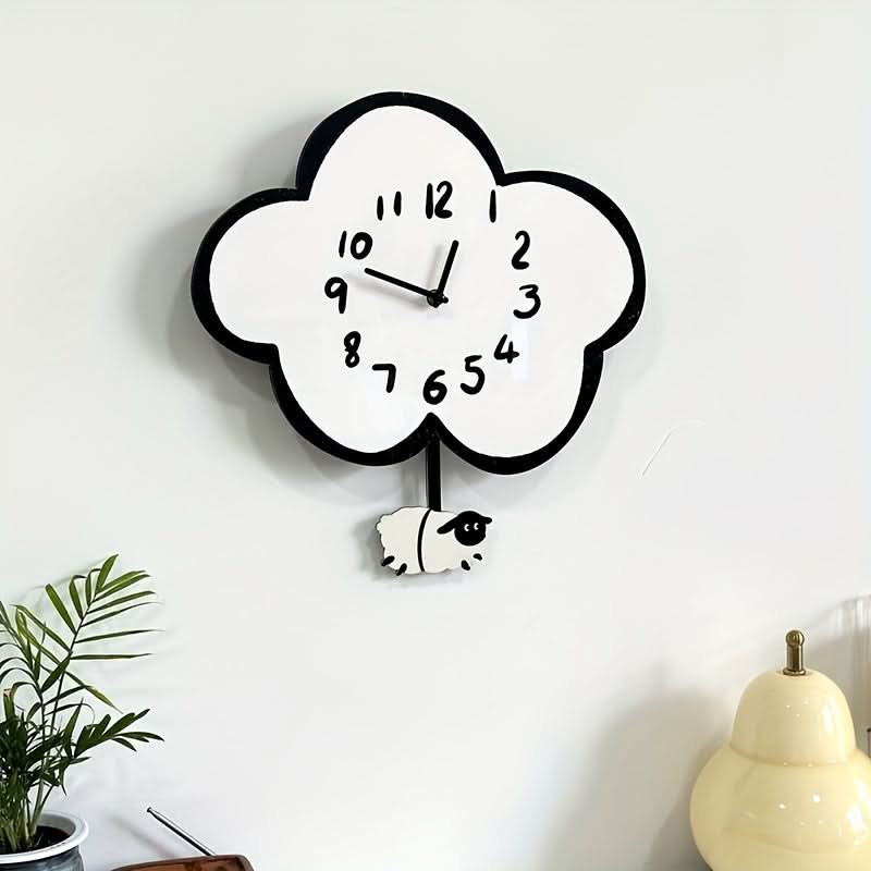 Cartoon Sheep Silent Wall Clock - Whimsical Cloud-Shaped