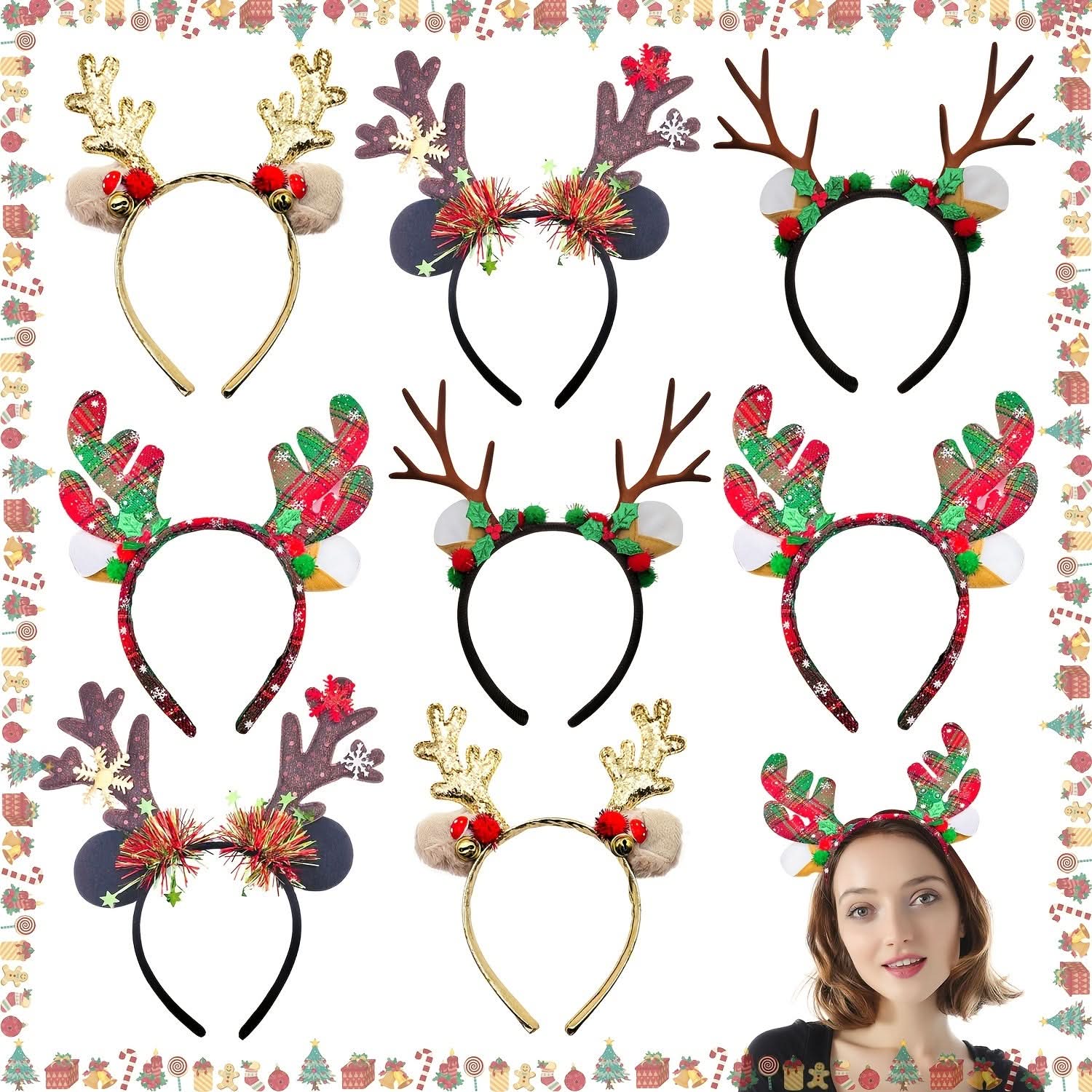 4-Pack Christmas Reindeer Antler Headbands for Parties