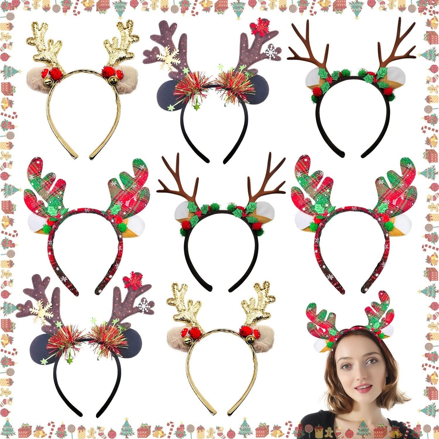 4-Pack Christmas Reindeer Antler Headbands for Parties