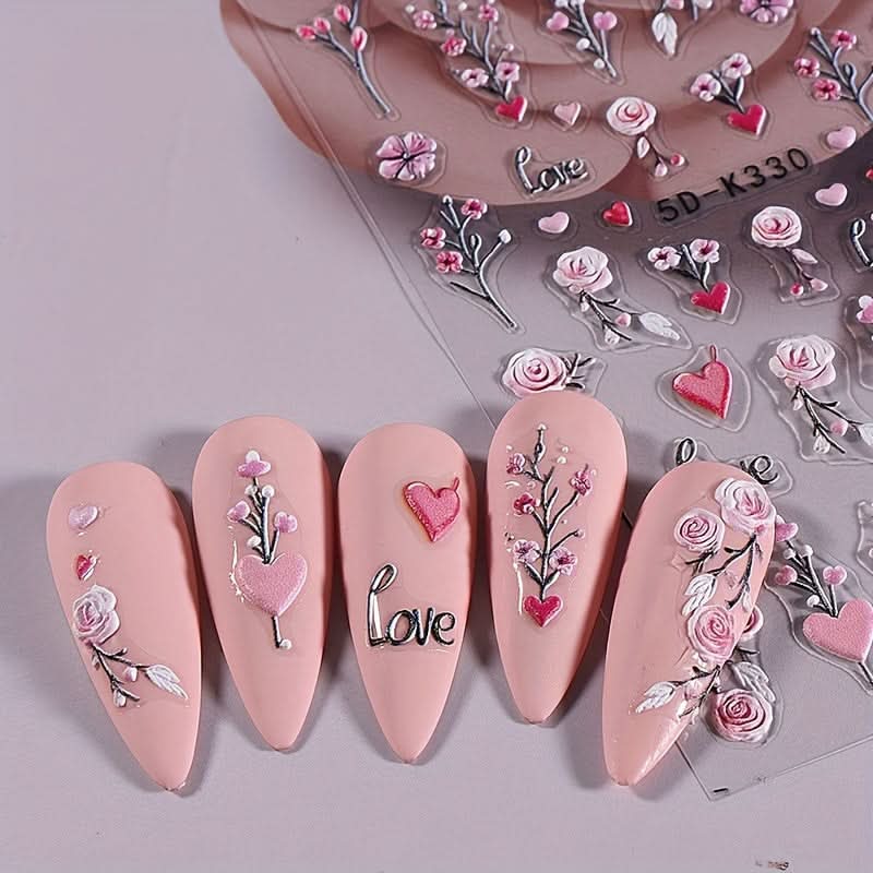 3-Piece 5D Embossed Nail Stickers Set