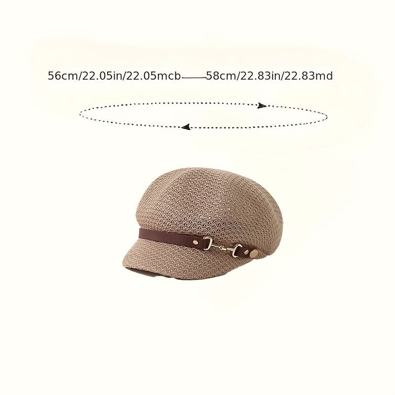 Women’s Knit Breton Cap – Stylish Packable Straw Hat with Buckle