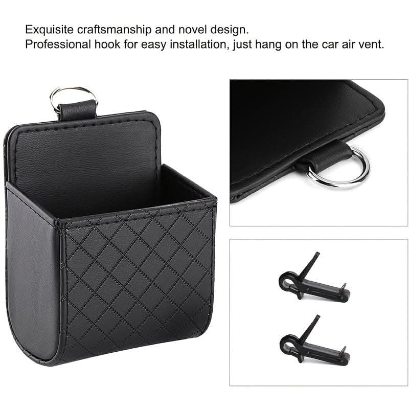 PU Leather Car Air Vent Phone Holder & Storage Pouch
