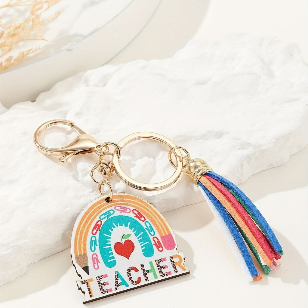 Vibrant Wooden Rainbow Tassel Keychain – Gift & Accessory
