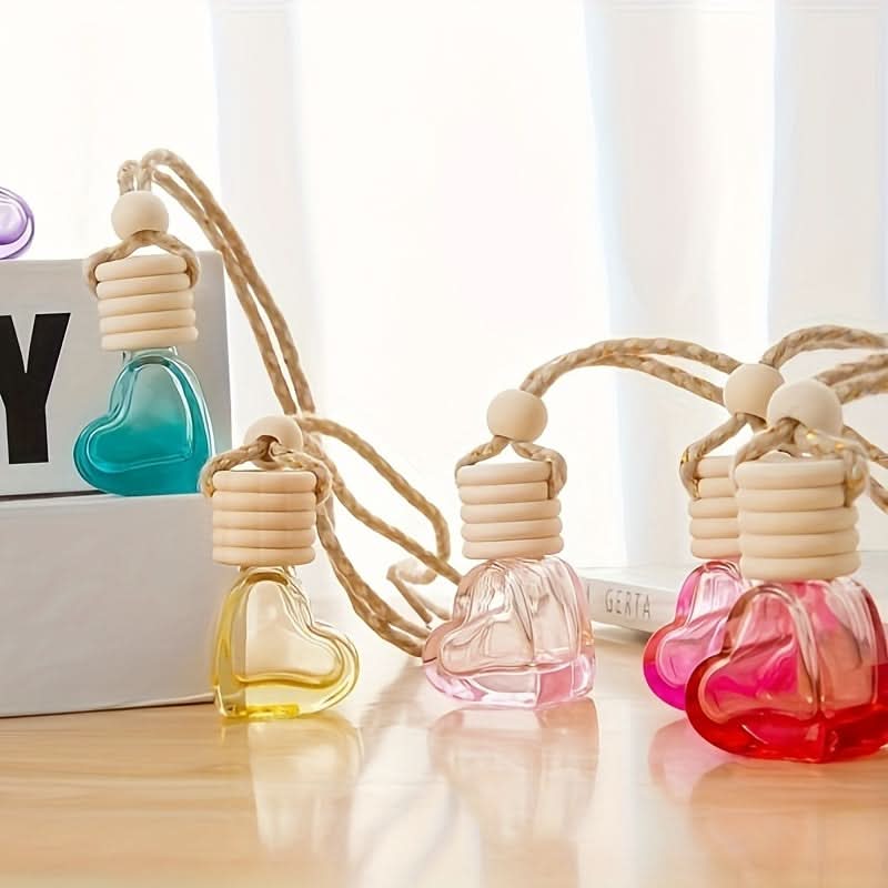 6pcs Wooden Heart-Shaped Perfume Bottles – Essential Oil Car Diffuser