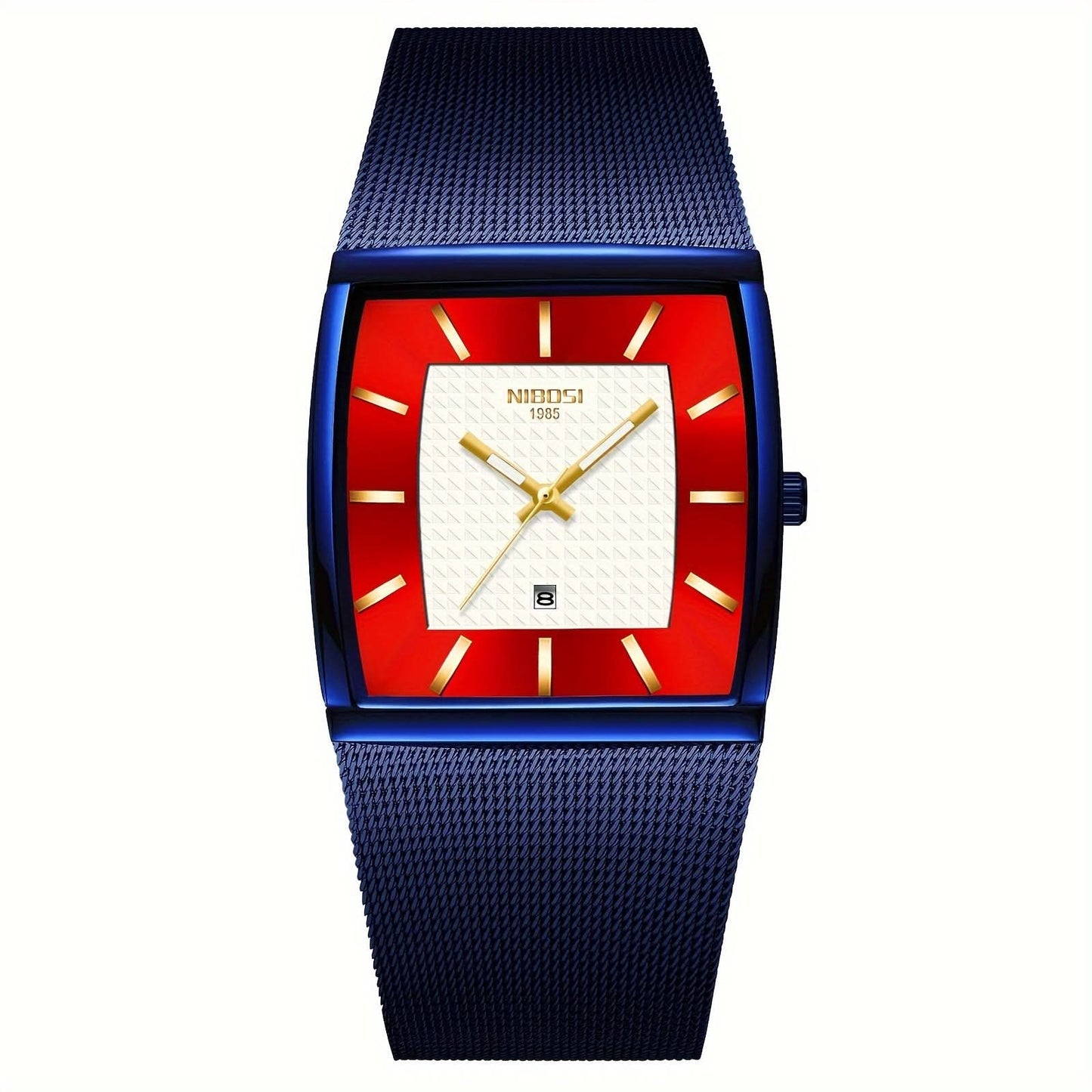 Men's Square Quartz Watch, Waterproof, Date Display