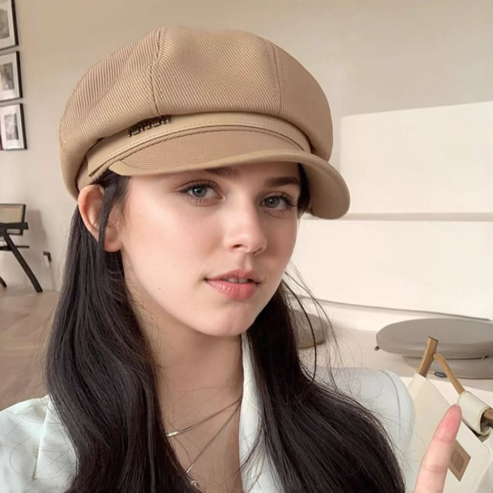 Women’s Beige Beret Hat – Classic British Style, Ribbed Texture
