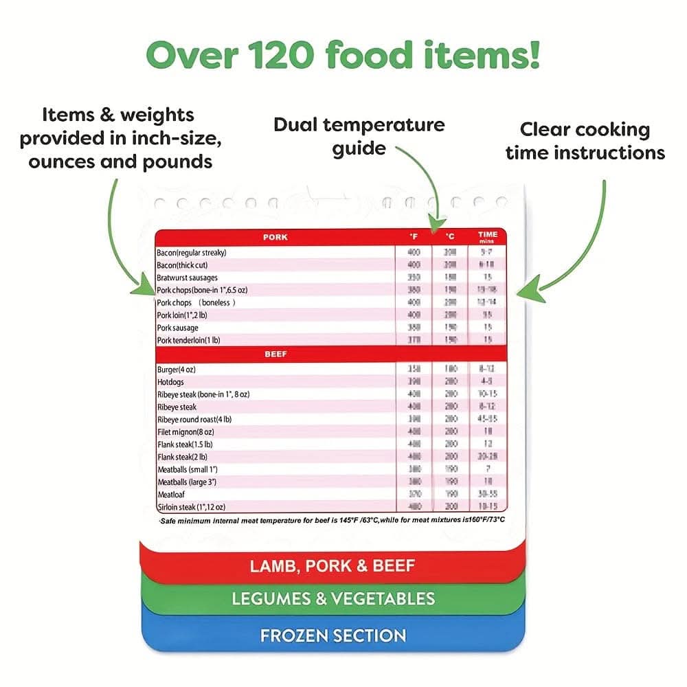 1pc Air Fryer Cheat Sheet Magnet - Cooking Times Chart & Guide