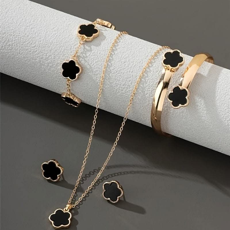Lucky Flower Jewelry Set – Earrings, Necklace, Bracelet, Bangle