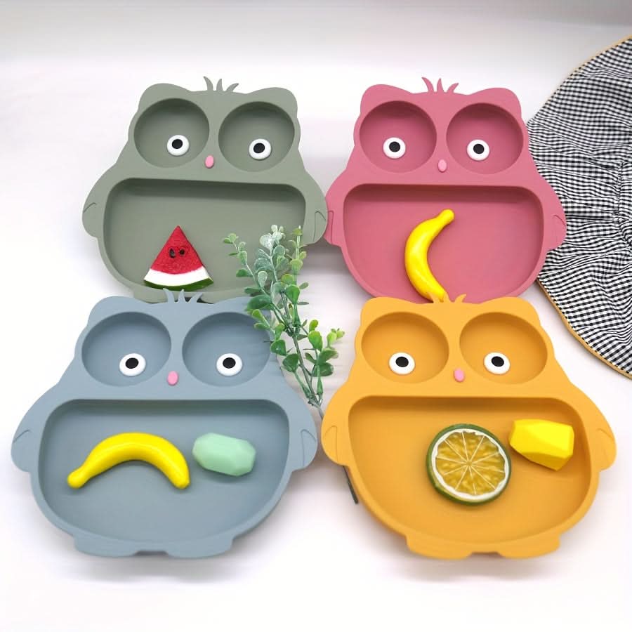 Silicone Owl-Shaped Baby Feeding Plate with Suction Cup