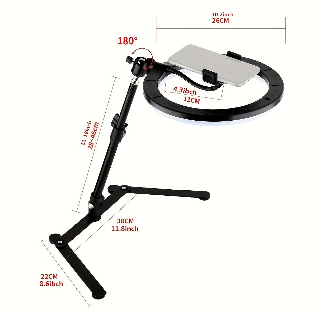 10-Inch Dimmable LED Ring Light with Phone Holder