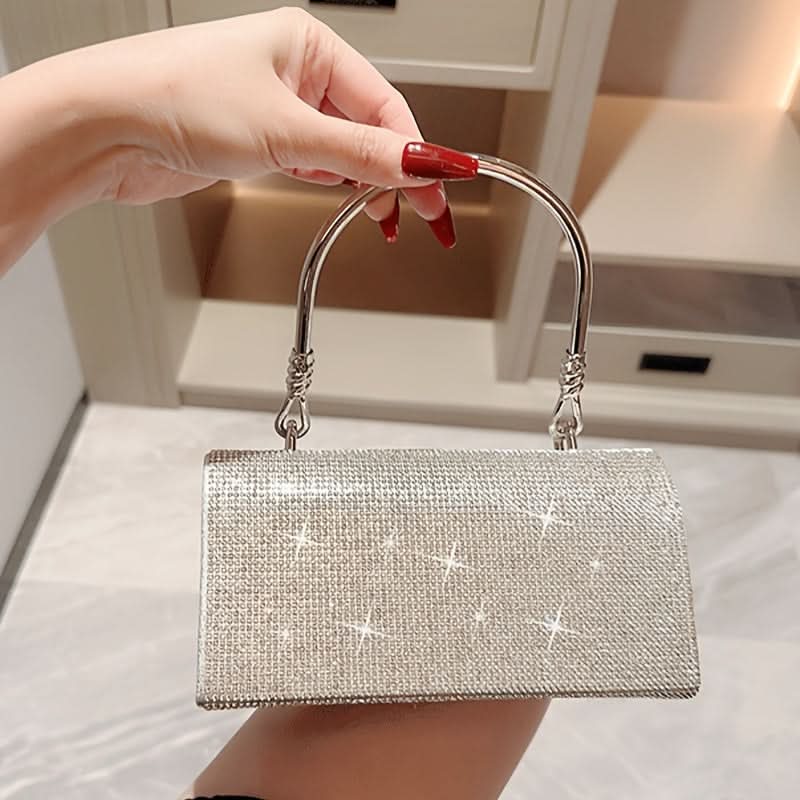 Silver Glittering Evening Clutch with Magnet Closure