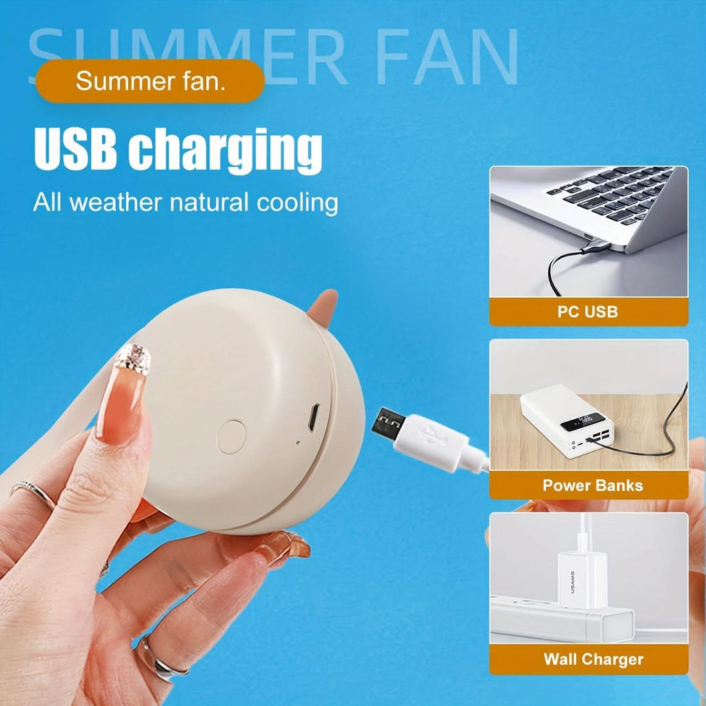 Lotus Pink Wearable USB Fan – Hands-Free Rechargeable with Power Display