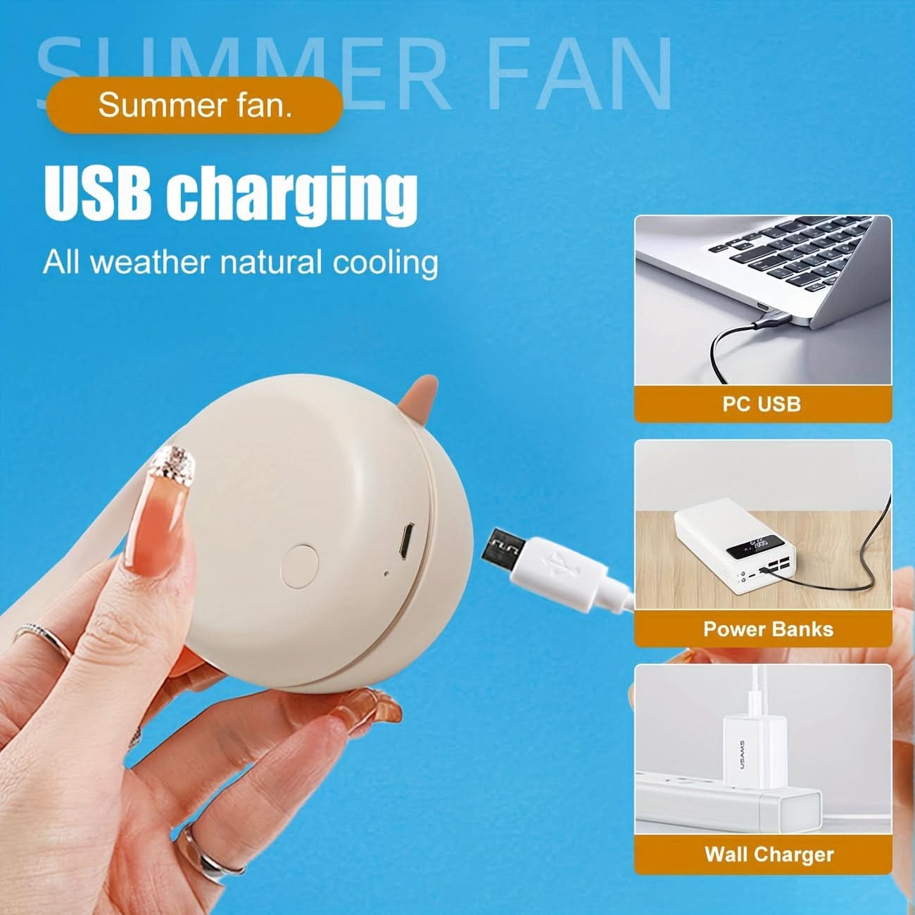 Lotus Pink Wearable USB Fan – Hands-Free Rechargeable with Power Display