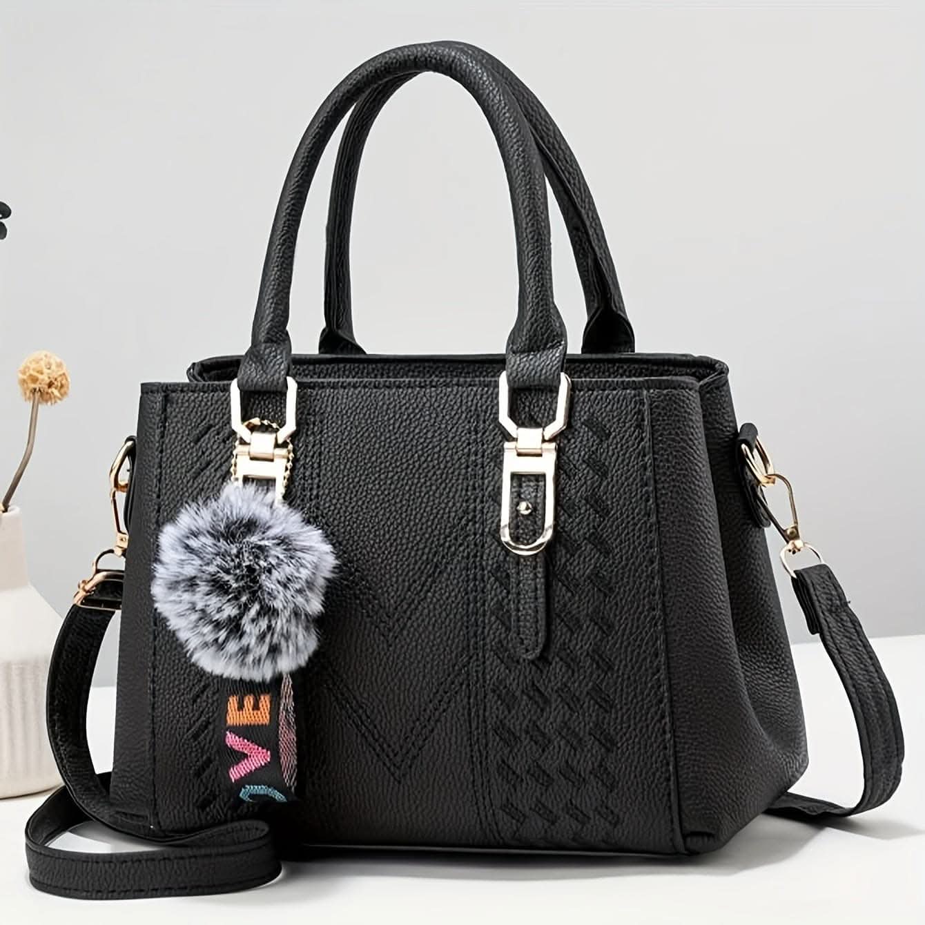 Women's Tote Bag With Pom-Pom Charm