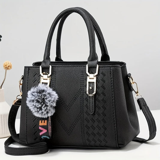 Women's Tote Bag With Pom-Pom Charm
