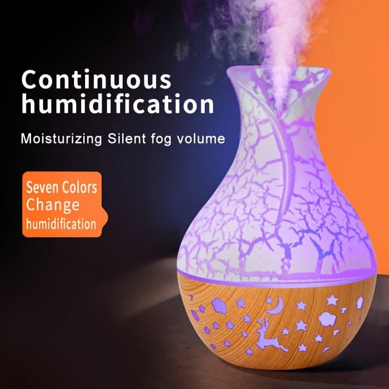 150ml Wood Grain Aromatherapy Diffuser Humidifier - Stylish Vase Design with LED Light