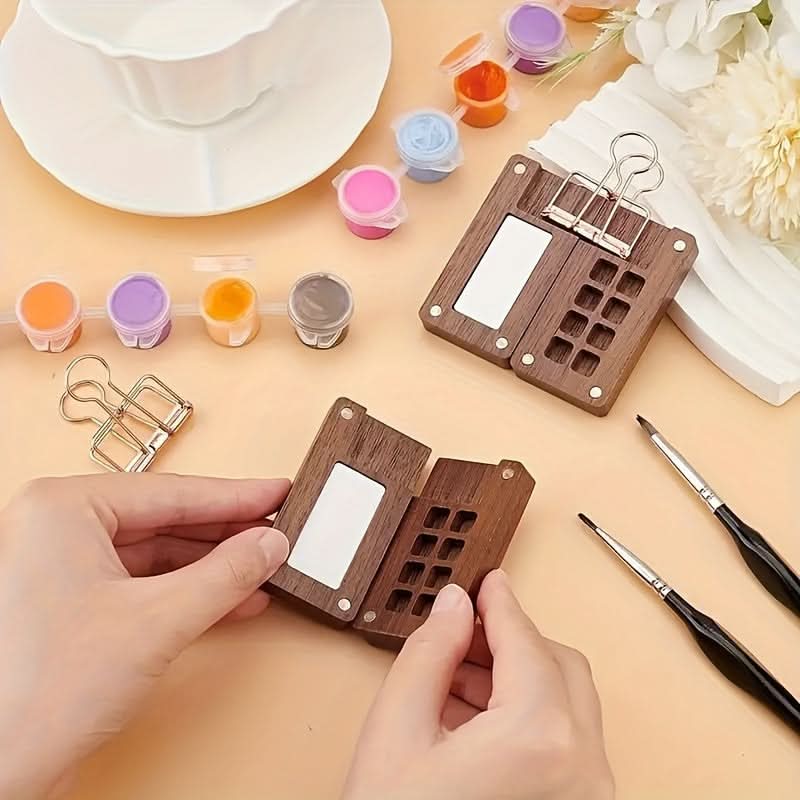 Handcrafted Mini Paint Box with 8 Compartments – Walnut Wood Design for Nail Art