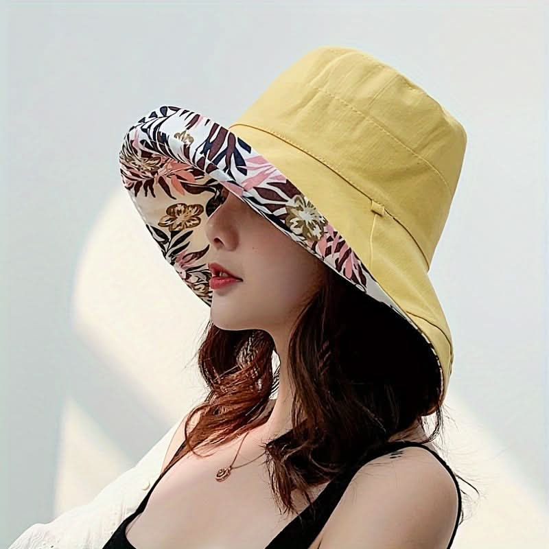 Women’s Reversible Wide Brim Bucket Hat – Floral Print Summer Sun Hat